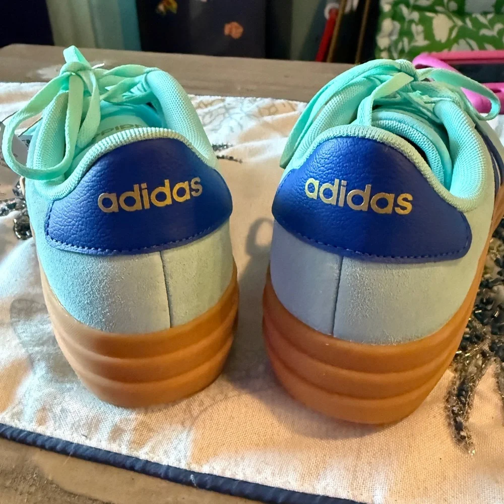Adidas Women's VL Court Bold Sneakers- Aqua and Blue - Picture 4 of 7